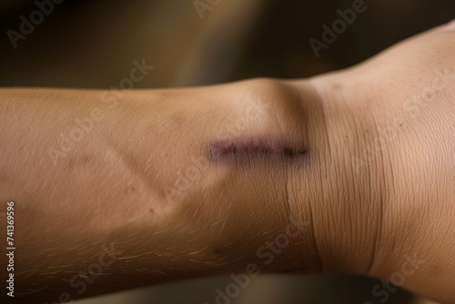 closeup of a dog bite scar on an arm
