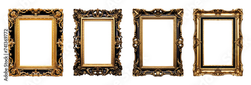 set of vintage and elegant black gold square frame elements, generative ai