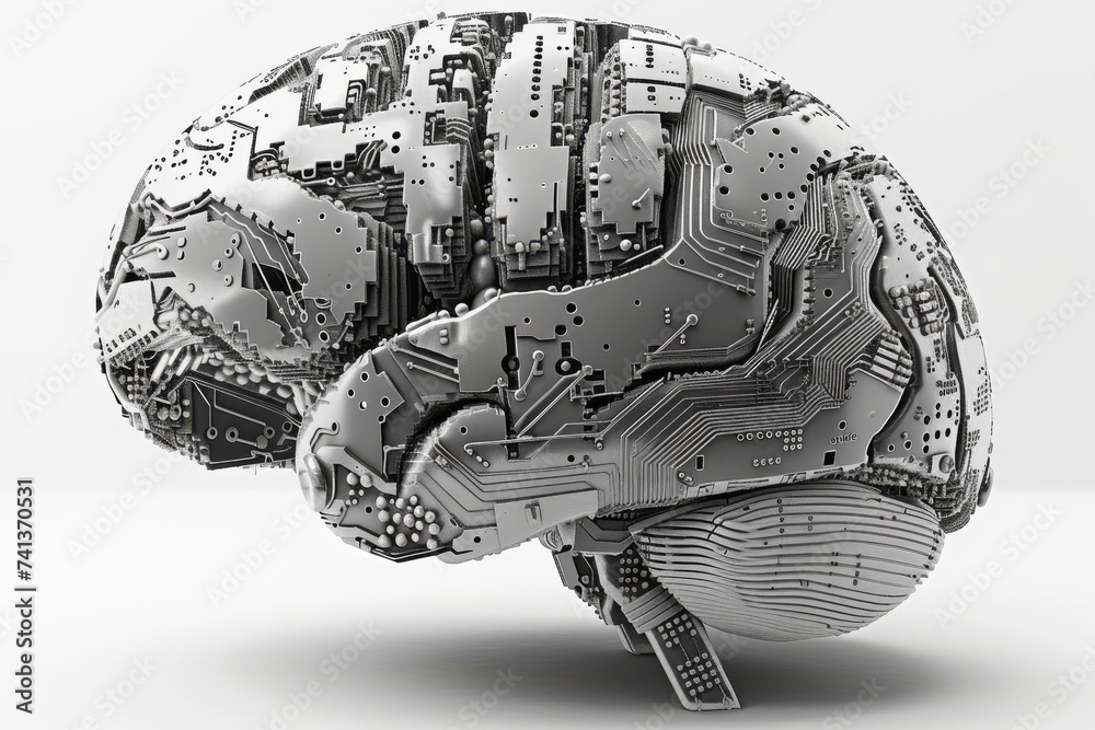AI Brain Chip addiction. Artificial Intelligence quantum bit mind neon ...
