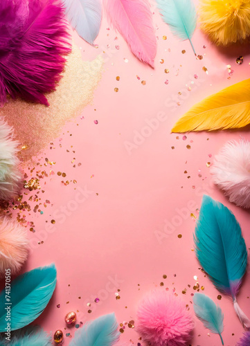beautiful easter background with feathers. Selective focus.