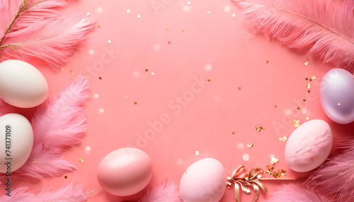 beautiful easter background with feathers. Selective focus.