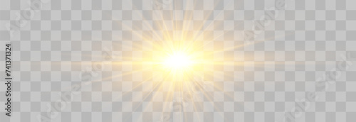 Vector transparent sunlight, special flash light effect. Glow light effect, bright sun or spotlight beams. Light png. Decor element isolated on transparent background