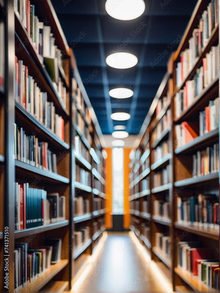 defocused imagery of a public library interior with bookshelves for business or educational backgrounds. defocused imagery of a public library interior with bookshelves for business or educational backgrounds.