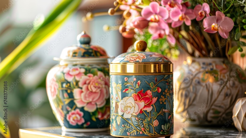 choes of the Past: An antique porcelain vase, adorned with intricate patterns, stands next to a simple choes of the Past: An antique porcelain vase, adorned with intricate patterns, stands next to a simple