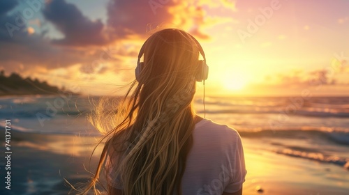 young woman with long hair with headphones listening to music © Jorge Ferreiro