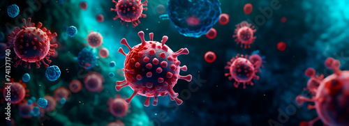 3D depiction of red coronavirus particles floating in a blue environment  highlighting the urgency for medical solutions.