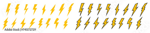 Set Of lightning bolt or thunder icons .Lightning icons collection.Collecction of flash lightning bolt sign.Vector Illustration