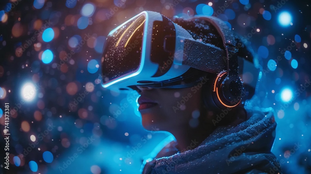 Virtual world, young person in technological goggles