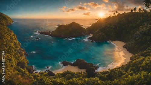 Paradise Tropical Island Bay Sunset Mountains Blue Water