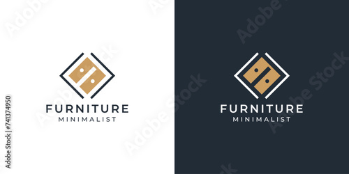 Creative Furniture Minimalist Logo. Letter F in Negative Space. Furniture Wardrobe Logo Icon Symbol Vector Design Template.