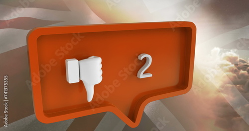 Image of unlike icon with numbers on speech bubble with flag of usa