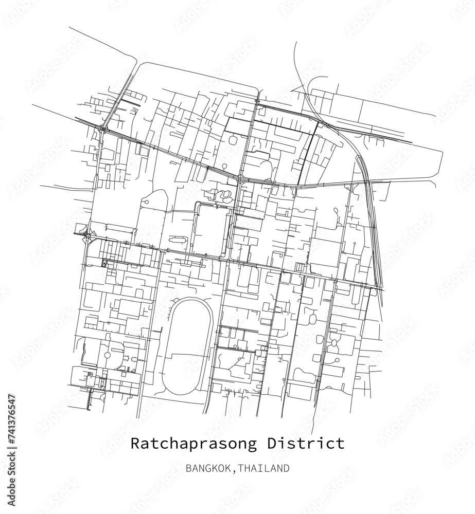 Ratchaprasong District Bangkok,street map,vector image for marketing ,digital product ,wall art and poster prints.