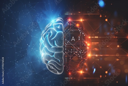 AI Brain Chip dvi cable. Artificial Intelligence blockchain mind neurofeedback axon. Semiconductor mental health circuit board procedural memory photo