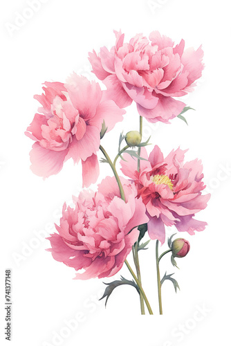 Vintage Illustration of Blooming Pink Peonies