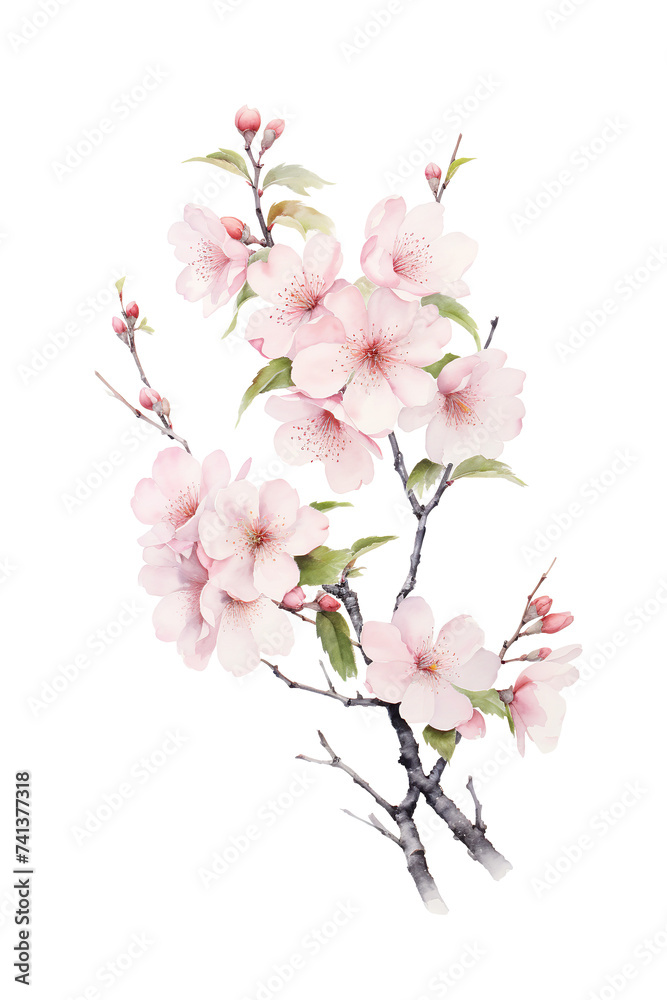 Naklejka premium Delicate Cherry Blossoms Branch Isolated on White