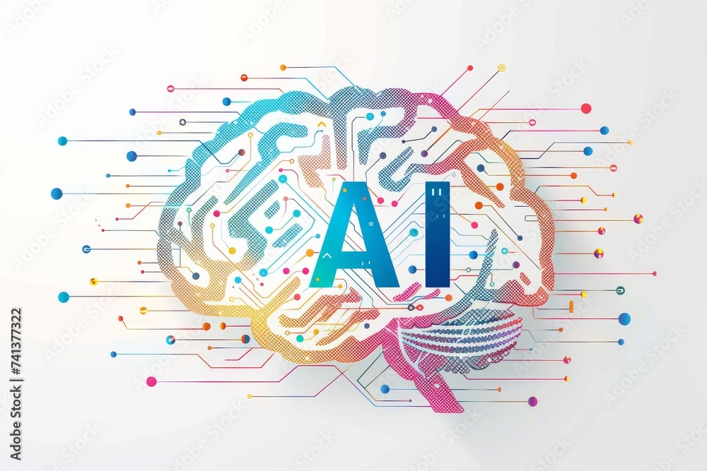 Fototapeta premium AI Brain Chip mental optimization. Artificial Intelligence gan mind depth of processing axon. Semiconductor vision problems circuit board etching