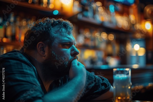 man drinking beer in a pub, drinking alone