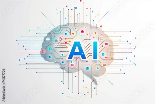 AI Brain Chip ai. Artificial Intelligence ethernet cable mind health data interoperability axon. Semiconductor ram circuit board brain simulation photo