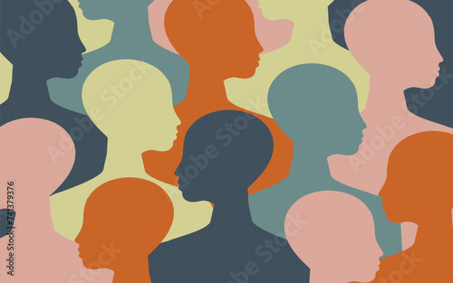 Women of different ages, nationalities and faiths come together to celebrate Women's History Month and International Women's Day. Vector.