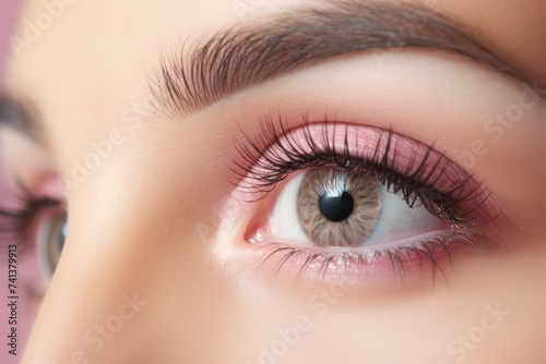 beautiful woman's eye close up. Makeup, eye shadow, long eyelashes. Eyelash extension. Eyebrow
