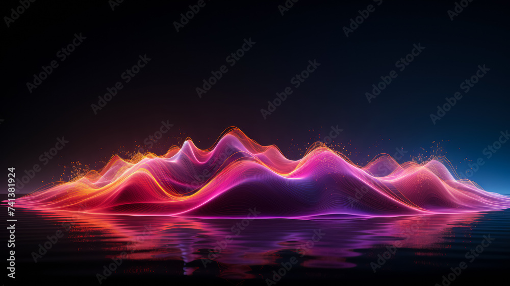 wave made out of grids that are seen from a cinematic view of one of the holy geomtry shapes, the shape is clearly animated, clear neon lines, 3d render, only lines are visible flowing above nothingne