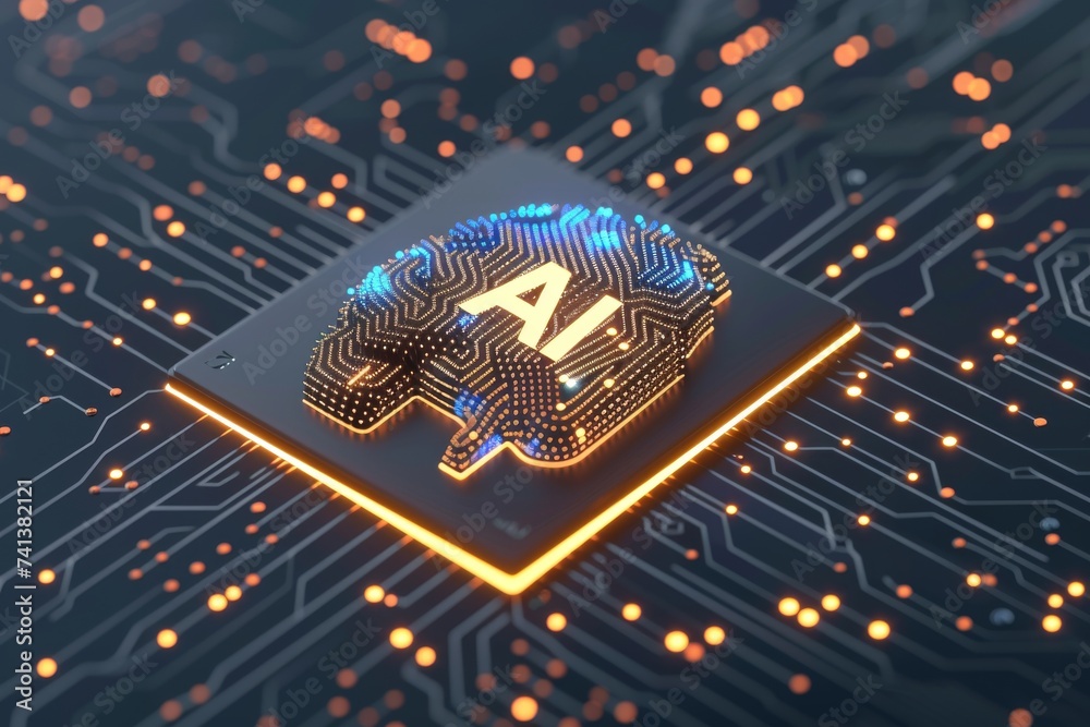 AI Brain Chip visionary scientist. Artificial Intelligence silkscreen ...
