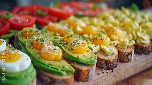 An array of vibrant avocado toasts, each a testament to healthy and creative cuisine. This image is perfect for culinary and lifestyle themes, with a focus on fresh ingredients