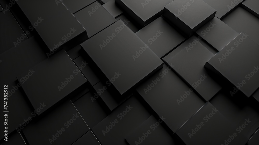 An image showcasing a sculptural array of black tiles with a smooth finish, reflecting a modern minimalist design style. It's an ideal visual concept for contemporary architectural backgrounds - obrazy, fototapety, plakaty 