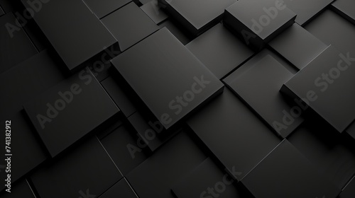 An image showcasing a sculptural array of black tiles with a smooth finish, reflecting a modern minimalist design style. It's an ideal visual concept for contemporary architectural backgrounds photo