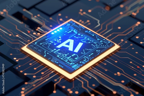 AI Brain Chip parietal lobe. Artificial Intelligence cognitive function mind file storage axon. Semiconductor krypton laser circuit board secure boot photo