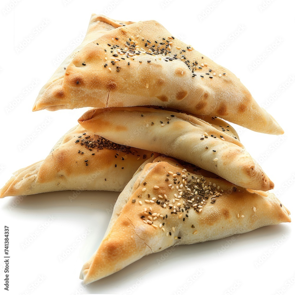 savory delights fatayer with sesame seeds isolated on a white background, Middle Eastern cuisine