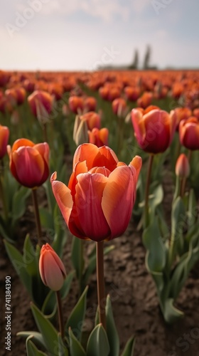 field with blooming tulips