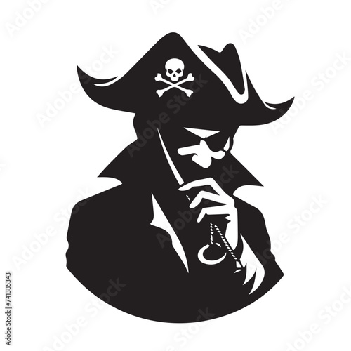  silhouettes of  cunning pirate isolated on white background