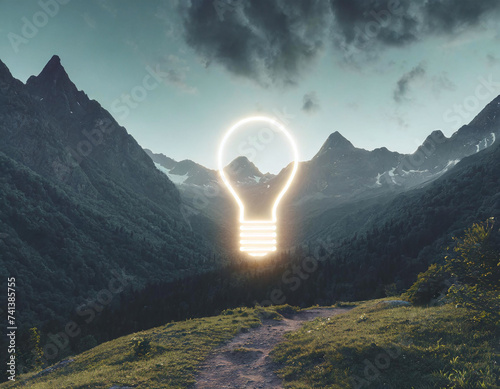 Conceptual image of light bulb over mountain, inspiration symbol © Tim Bird