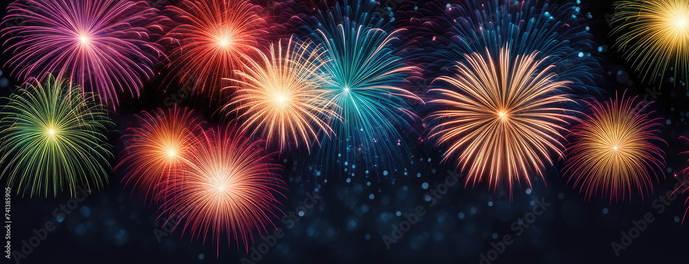 Spectacular Fireworks Display with Bokeh Lights Background