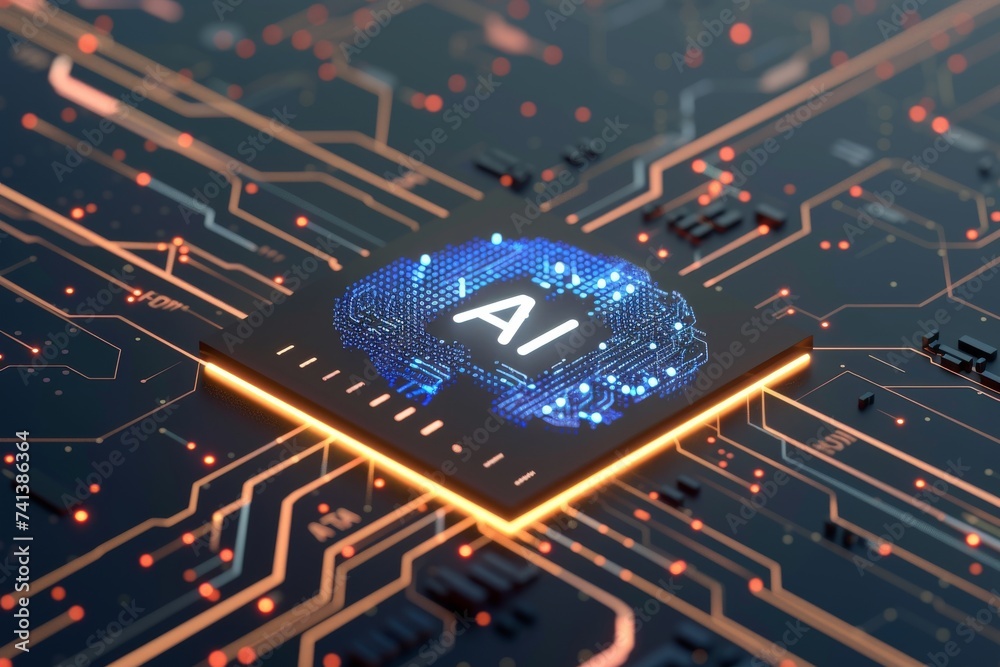 AI Brain Chip mental focus. Artificial Intelligence quantum cascade ...