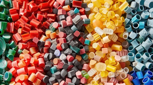 Close-up of recycling plastic into small plastic pellets, plastic recycle concept.