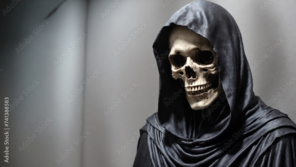 Portrait of a skeleton in a black robe Portrait of a skeleton in a black robe