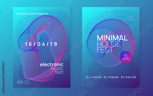 Trance event. Trendy show cover set. Dynamic gradient shape and line. Neon trance event flyer. Techno dj party. Electro dance music. Electronic sound. Club fest poster.