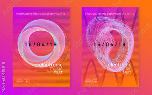 Dj event. Digital discotheque banner set. Dynamic gradient shape and line. Dj event neon flyer. Techno trance party. Electro dance music. Electronic sound. Club fest poster.