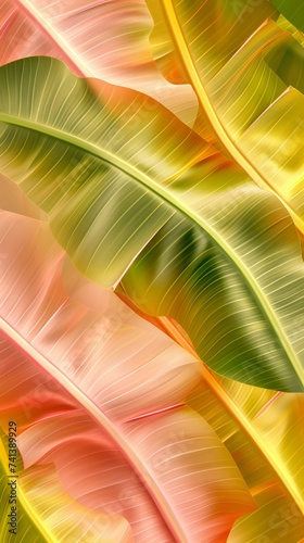 Wavy Banana Bliss: Extreme macro reveals the soothing blend of hues in the wavy patterns of banana leaves.