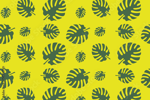 Monstera leaf Pattern on yellow background illustration photo