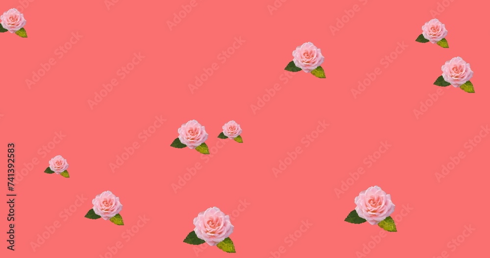 Image of online shopping trolley icon over flowers moving in hypnotic motion