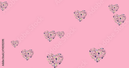 Image of sale text over heart flowers moving in hypnotic motion
