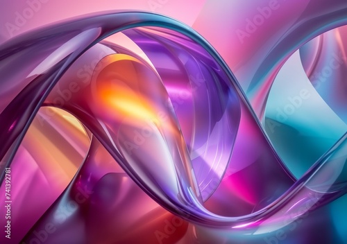 3d glass abstract wavy effect with purple, blue, and pink combination color. Suitable for minimalist, dynamic, and feminine design backgrounds. Created with Generative AI.