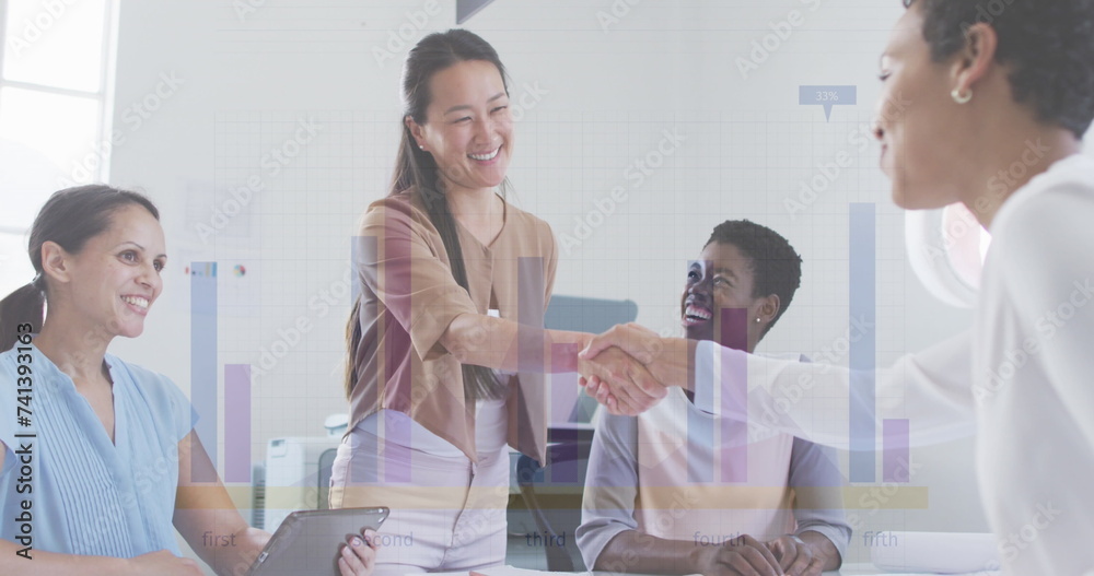 Obraz premium Image of financial data processing over diverse business people