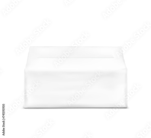 Realistic soft pack for facial tissue mockup. Vector illustration isolated on white background. Can be use for template your design, presentation, promo, ad. EPS10.