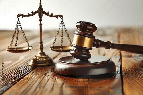 Judge's gavel and scale symbolizing justice and balance, Generative AI