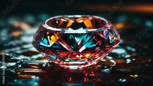 Diamond colorful dark shinny glossy water. Generative AI.