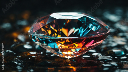 Diamond colorful dark shinny glossy water. Generative AI.
